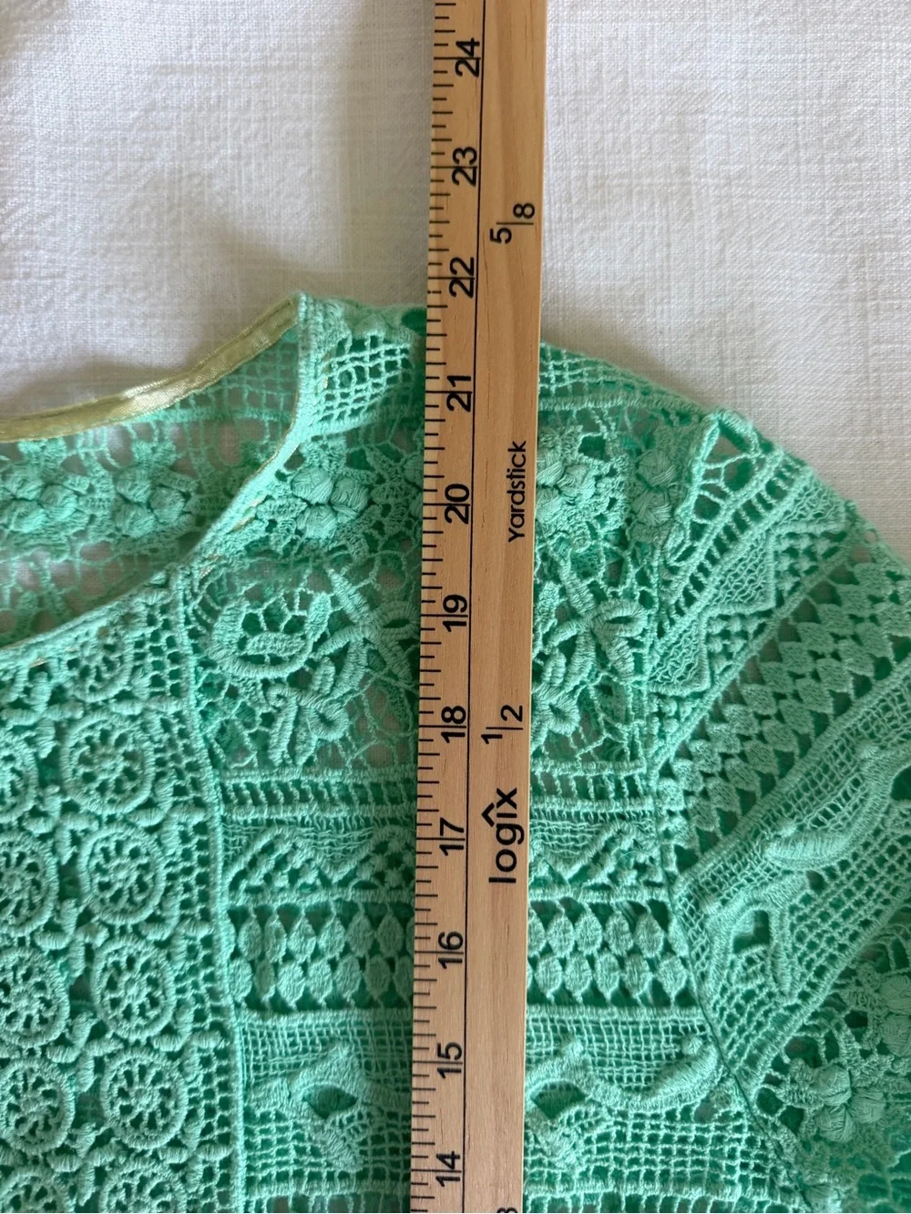 Vintage Style Alfani Mint Crochet Lace Open-Front Cardigan